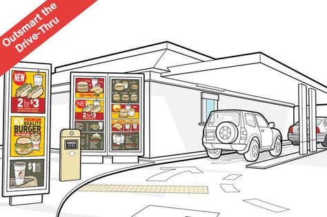 outsmart the drive thru Drive Thru Coffee, Portable Cabins, Fast Food Restaurants, Restaurant Flooring, Drawing Interior, Fit Man, Futuristic Furniture, Food Truck Design, Drive Thru