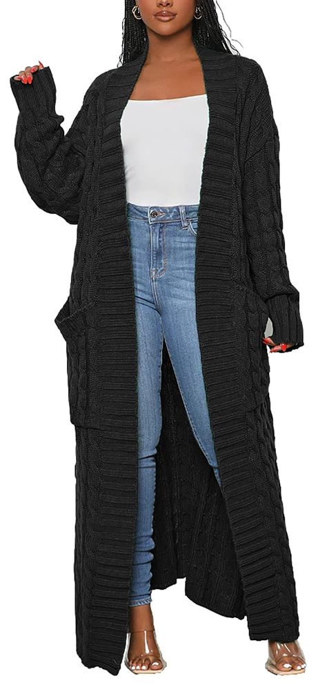 PRICES MAY VARY. 95% Polyester, 5% Spandex Pull On closure Hand Wash Only ▶▶▶Material:Women Long Knit Cardigan made by high quality polyester. It is soft, warm, stretchy and comfy to wear. ▶▶▶Features: long cardigan sweaters for women/ long cardigans for women/ sweater coats for women/ long sweaters for women/ black cardigan/ knitted cardigan/ cable knit sweater women/ chunky sweater women/ women sweaters for fall and winter/ knit sweater/ with pockets/ Loose Fit Ribbed/ perfect length for pairi Womens Long Cardigan Sweaters, Long Cable Knit Cardigan, Chunky Sweater Cardigan, Long Sweaters For Women, Women Long Cardigan, Long Black Cardigan, Long Cardigan Sweater, Oversized Knit Cardigan, Trendy Jackets