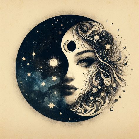 Spiritual Moon Art, Moon Art Drawing, Moon Goddess Tattoo, Galaxy Goddess, Moon Goddess Art, 30 Tattoo, Moon Stars Art, Small Forearm Tattoos, Wall Decor Christmas