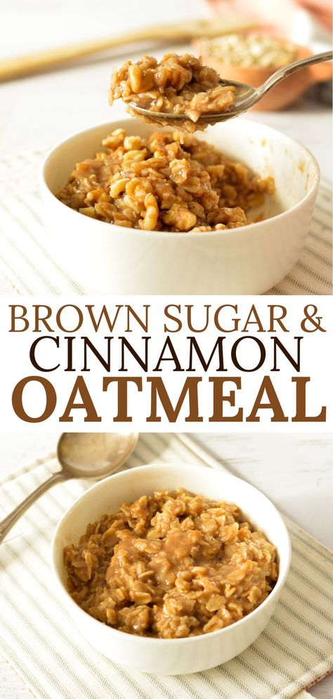 a bowl of oatmeal Homemade Cinnamon Oatmeal, One Minute Oats Recipes, Oatmeal With Cinnamon, Quick Cook Oats Recipes Breakfast, Homemade Brown Sugar Oatmeal, Raw Oatmeal Recipes, High Calorie Oatmeal, Maple Cinnamon Oatmeal, Cinnamon Sugar Oatmeal