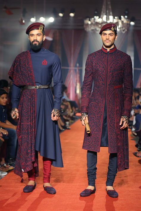 Shantanu & Nikhil Military Fashion Menswear, Supreme Clothing Menswear, 1950s Fashion Menswear, Shantanu And Nikhil, Mens Indian Wear, Groom Dress Men, Indian Groom Wear, Wedding Dresses Men Indian, Mens Kurta Designs