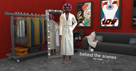 a dressing room for all the actors in your life, whether it's a literal actor, or your sims themselves are actors in your story.

you can only have one cas background in your game at a time.

any lig… Movie Studio Set, Cas Room, Cas Background, Movie Studio, Ts4 Cc, Dressing Room, Your Story, Sims 4, Behind The Scenes