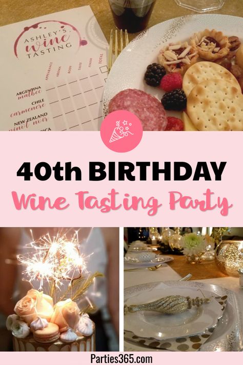 A fabulous 40th birthday party idea for women is a wine tasting party! Check out the decorations, cake, appetizers and even download a printable wine tasting card! #40thbirthday #wine #winetasting #printable #birthday 40th Birthday Ideas For Women Wine Theme, Wine Tour Birthday Party Ideas, 40th Bday Wine Party, Wine Tasting Birthday Party Ideas Decor, 40th Birthday Wine Tour, Wine Themed Birthday Party, Vineyard Birthday, 40th Birthday Trip Ideas, Thirsty Thirty