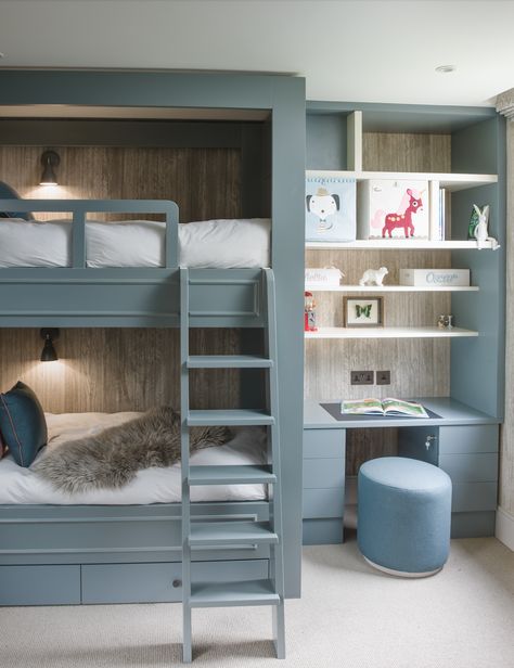 Scandinavian Built In Bunk Beds, Built In Bunks In Living Room, Boys Built In Bunk Beds, Bunk Bed Layout Ideas, Bespoke Bunk Beds, Gray Bunk Beds Room Ideas, Toddler Bunk Bed Ideas, Built In Bunk Beds With Storage, Boys Bunk Bedroom Ideas