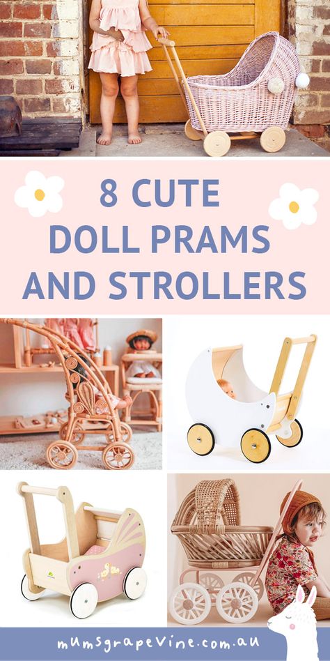 8 baby doll prams for pretend play Diy Doll Stroller, Diy Baby Stroller, Baby Stroller Toys, Baby Doll Strollers, Doll Stroller, Baby Play Activities, Doll Things, Pram Toys, Hip Kids