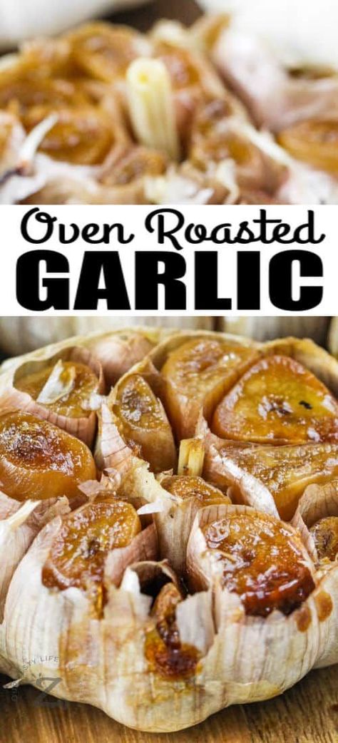 It is so easy to make roasted garlic in the oven with this recipe. The steps are simple - cut off the top of the bulb, drizzle with oil or butter, and roast. Squeeze the individual cloves right out of the bulb and use them for all kinds of main or side dishes like chicken, broccoli, potatoes, or brussels. #easyroastedgarlic #ovenroastedgarlic #easygarlicrecipe #ourzestylife Garlic In The Oven, Oven Roasted Garlic, How To Roast Garlic, Roasting Garlic In Oven, Roast Garlic, Garlic Bulbs, Roasted Garlic Cloves, How To Roast, God Mat