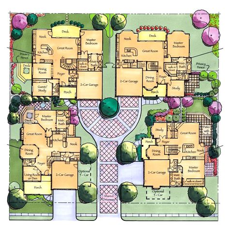 Suburbia Overture, Family Village Plans, Family Compound Ideas Layout, Cluster Homes, Cluster Housing, Compound House, Land Planning, Neighborhood Design, Multigenerational House Plans