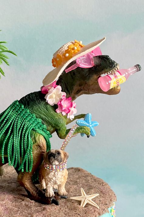 cake toppers Diy Dinosaur Cake Topper, Girly Dinosaur Party Cakes, 3 Rex Cake Topper, Dinosaur Mermaid Cake, Clay Dino, Diy Party Animals, Cute Dinosaur Cake Topper, Luau Pool Party, Pool Party Cake