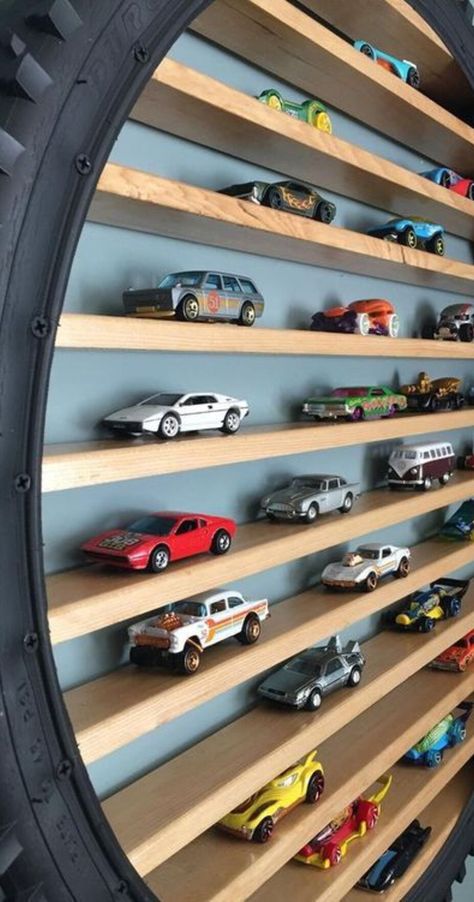 Handcrafted wooden table Tire Seats, Hot Wheels Storage, Hot Wheels Room, Modern Barndominium, Yard Landscaping Simple, Car Display, Boy Rooms, Display Wall, Barbie Kitchen