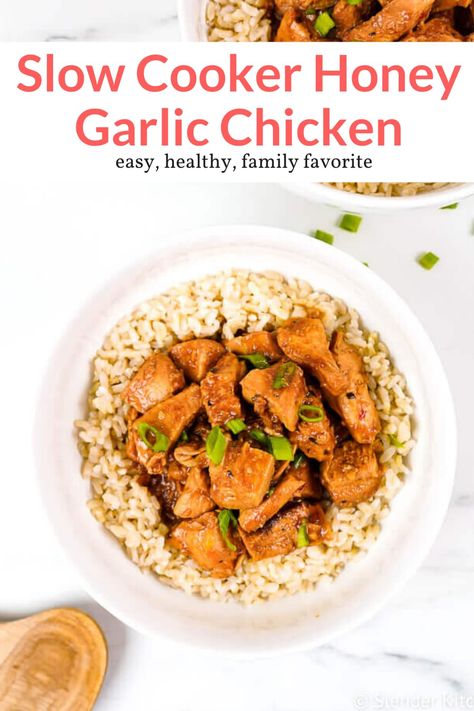 This easy crockpot Honey Garlic Chicken has the most amazing sticky and sweet sauce for Asian takeout at home. This healthy recipe from Slender Kitchen is MyWW SmartPoints compliant and gluten free. #dinner #freezerfriendly #kidfriendly Crockpot Honey Garlic Chicken, Takeout At Home, Slow Cooker Honey Garlic Chicken, Easy Food Recipes, Slender Kitchen, Favorite Recipes Dinner, Low Cal Recipes, Healthy Slow Cooker, Slow Cooker Recipes Healthy