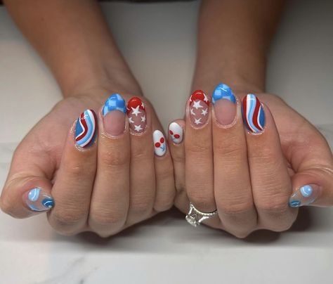 Patriotic Nail, Long Almond, Color Nails, July Nails, Nail Supplies, Foot Care, False Nail, Medium Long, Independence Day