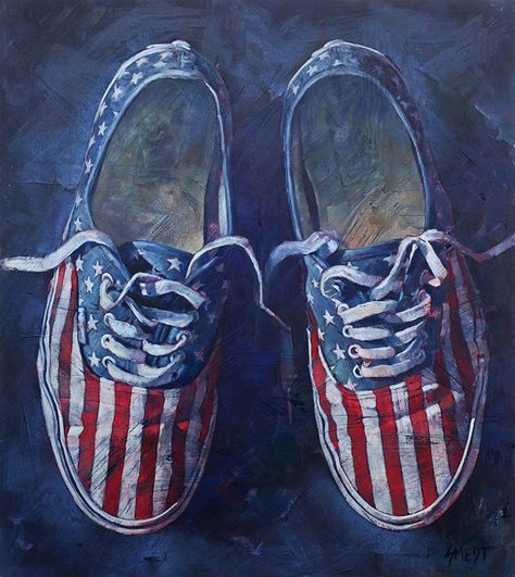 Gordon Smedt | OIL | And Blue Realism Paintings, California Bay Area, Ap Drawing, Modern Art Gallery, Contemporary Realism, Still Life Artists, Gcse Art Sketchbook, Shoes Art, Realism Painting