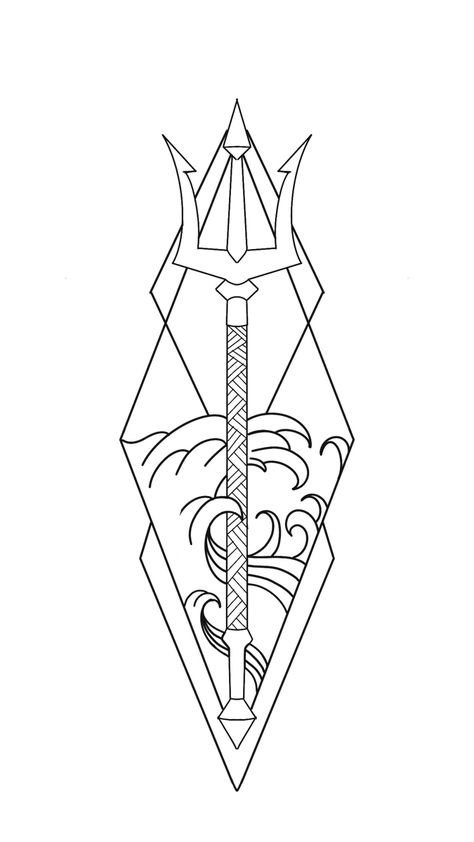 Poseidon Trident Tattoo Design, Simple Egyptian Tattoo, Line Tattoo Stencil, Trident Tattoo Design, Trident Drawing, Simple Line Work Tattoo, Guys Hand Tattoos, Line Work Tattoo Design, Tattoos For Guys Hand