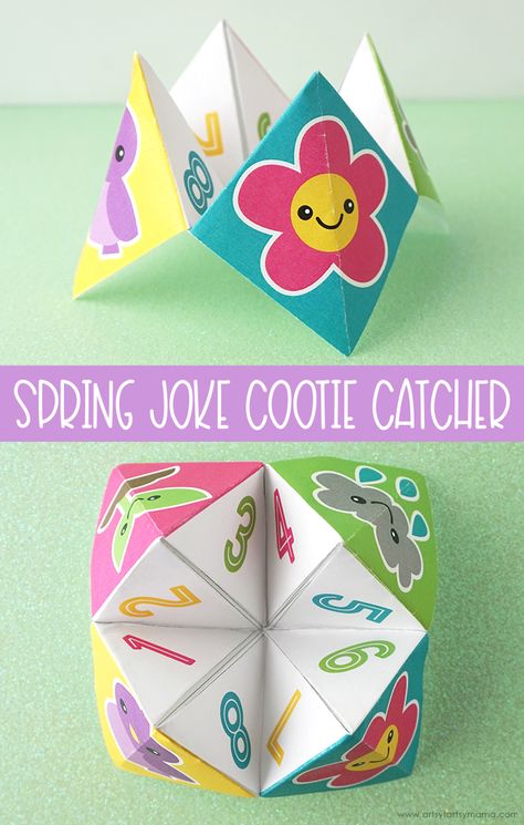 Free Printable Spring Joke Cootie Catcher #freeprintable #freebies #printable #spring #jokes #dadjokes #funny #kidsactivity #kidsactivities #freeprintables #cootiecatcher Free Fortune Teller Printable, Cootie Catcher Template Free Printable, Cootie Catcher Ideas, Cootie Catcher Printable, Cootie Catcher Template, Spring Jokes, Homemade Games, Freebies Printable, Easter Jokes