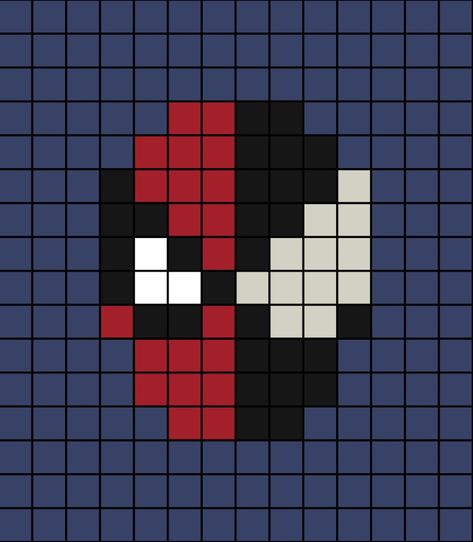 A small pixel art template of Spiderman's and Venom's face split into two (Venom on the right side). Picsel Art Ideas, Pixlr Art Easy, Pixel Drawing Small, Face Pixel Art, Pixlr Art, Spiderman Pixel Art, Venom Face, Art Spiderman, Spiderman Venom