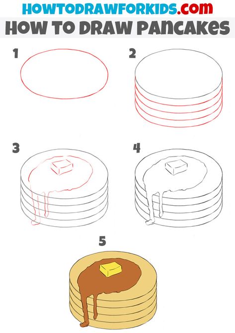 How To Draw Pancakes Step By Step, Drawing Of Pancakes, Waffle Drawing Easy, Pancake Drawing Easy, How To Draw A Plate, Creating A Capsule Wardrobe, Wardrobe Revamp, Beginner Sketches, Easy Cartoon Drawings