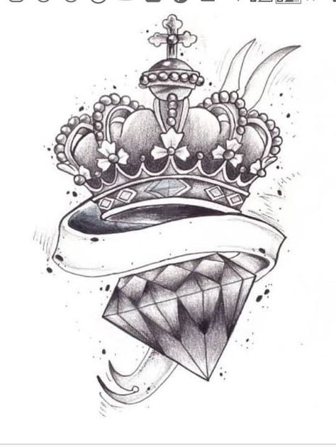 Crown Tattoos For Women, Tato 3d, Rosen Tattoo Frau, Diamond Tattoo Designs, Tato Dada, Card Tattoo Designs, Crown Tattoo Design, Gangsta Tattoos, Kunst Tattoos