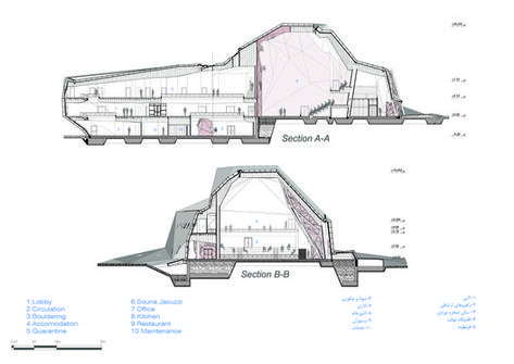 New Wave Architecture Designs Rock Gym for Polur,Section A/B. Image © New Wave Architecture Climbing Hall, Wave Architecture, Rock Climbing Gym, Origami Architecture, Gym Plan, Indoor Rock Climbing, Climbing Gym, Architectural Sketch, Climbing Wall