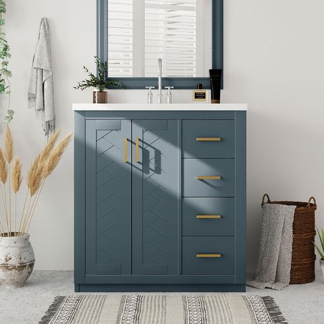 PRICES MAY VARY. [Stylish Bathroom Vanity]: The single bathroom vanity features eye-catching beauty, vintage doors and handles. Retro details include textured door panels with a chic pattern as well as a recessed plinth base. With its universal size, it is the perfect addition to any bathroom space. [Smarter Storage Space]: This 30" bathroom vanity with sink includes various functions. 3 soft-closing drawers with high-quality, full-extension slides to maximize storage space. The spacious 2-door 30 Bathroom Vanity, Bathroom Sink Cabinets, Freestanding Bathroom Cabinet, Bathroom Vanity Base, Bathroom Storage Cabinet, Sink Cabinet, Basin Sink, Bathroom Sink Vanity, Modern Bathroom Vanity