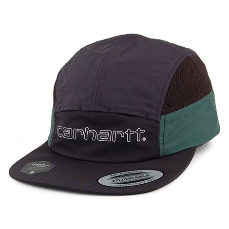 Carhartt WIP Terrace 5 Panel Cap - Black-Green 5 Panel Hat Outfit, Five Panel Cap, Cap Outfit, 5 Panel Hat, Summer Cap, Striped Beanies, New Era 9forty, Wool Berets, Fashion Photography Inspiration