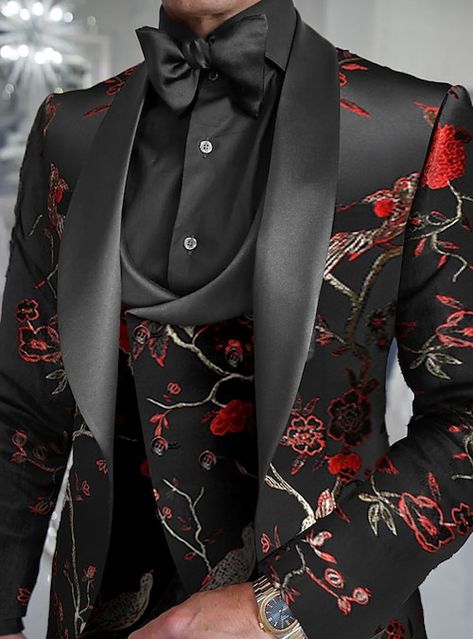 Prom For Guys, Prom Suits For Men, Prom Tuxedo, Suits Wedding, Prom Suits, Bird Pattern, Red Suit, Tuxedo Suit, Ladies Tee Shirts