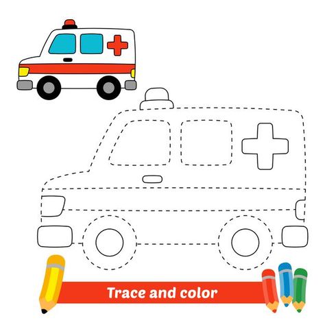 Ambulance Activities For Preschool, Ambulance Drawing, Ambulance Craft, Happy Birthday Friend Funny, Activity Books For Kids, Car School, Trace And Color, Drawing Lessons For Kids, Fall Arts And Crafts