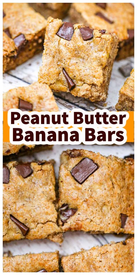 Peanut Butter Banana Recipes, Whole Wheat Blueberry Muffins, Peanut Butter Banana Oats, Oat Chocolate Chip Cookies, Peanut Butter Banana Cookies, Banana Peanut Butter, Banana Bars, Peanut Butter Oats, Chocolate Chip Bars