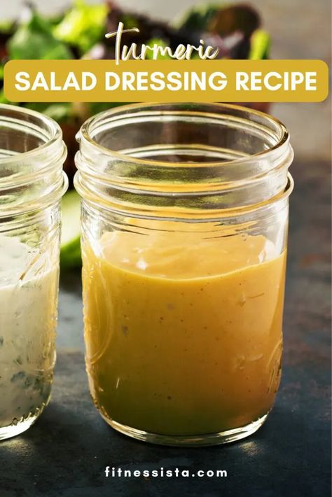 Turmeric Salad Dressing - The Fitnessista Turmeric Dressing Recipe, Indian Salad Dressing Recipes, Turmeric Salad Dressing, Turmeric Dressing, Roasted Root Vegetable Salad, Mango Salad Dressing, Honey Salad Dressing, Homemade Salad Dressing Healthy, Indian Salads