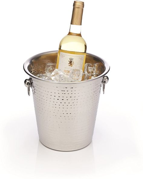 BarCraft BCCHAMBUCHAM Luxury Stainless Steel Wine / Champagne Cooler Bucket, 21 x 20.5 x 21 cm (8.5" x 8" x 8.5") - Hammered Finish: Amazon.co.uk: Kitchen & Home Steel Bucket, Beer Bucket, Champagne Cooler, Champagne Bucket, Party Bars, Champagne Buckets, Ring Handle, Beer Bar, Color Changing Led