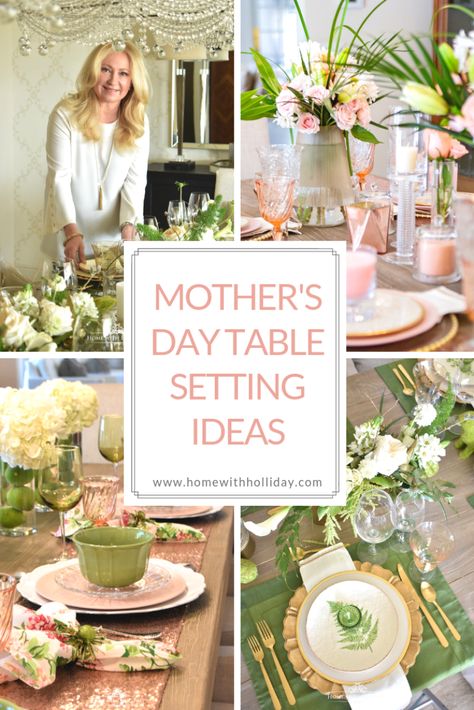 Mother's Day Table Setting Ideas and Gift Guides - Home with Holliday Mothersday Tablesetting, Mothers Day Table Decor, Mothers Day Table Decorations, Mothers Day Table, Mothers Day Decorations, Morhers Day, Brunch Table Setting, Gold Table Setting, Mothers Day Dinner