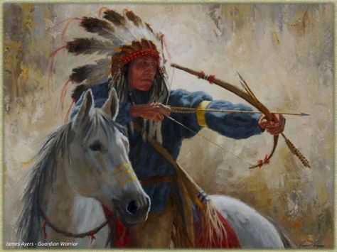 James Ayers - GuardianWarrior<br /> Native American Bow, American Indian Artwork, Native American Paintings, Native American Warrior, Native American Artwork, West Art, Language School, Native American Heritage, Native American Artists