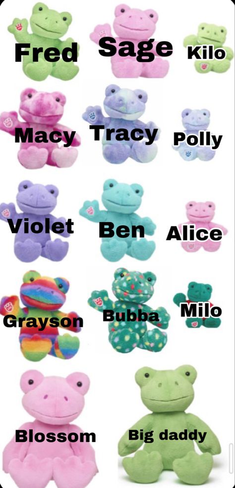 Cute names Build A Bear Names Ideas, Cute Names For Plushies, Build A Bear Frog Names, Plushie Names, Stuffed Animal Names, Build A Bear Frog, Good Names, Bear Names