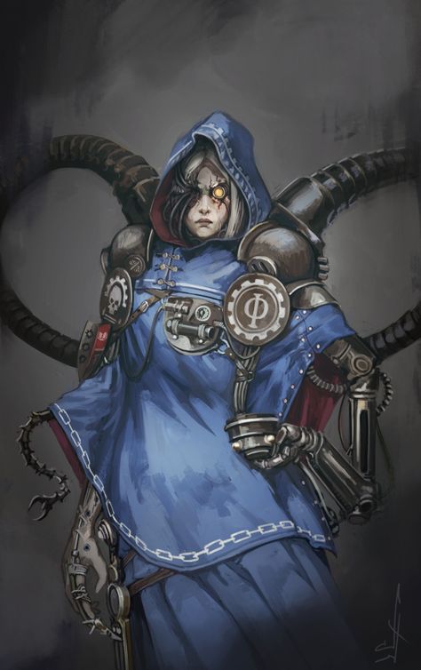 Female Techpriest 40k, 40k Tech Priest Art, Dark Mechanicus 40k, Adeptus Administratum, Female Tech Priest, 40k Mechanicus, Tech Priest, Warhammer 40k Factions, Warhammer 40k Rpg