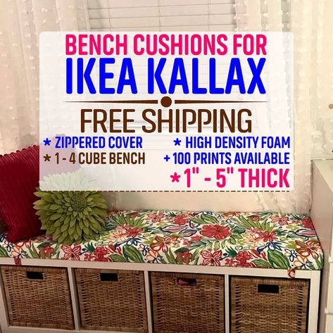 Custom IKEA Kallax Bench Seat Cushion With Straps Polyester Fabric - Etsy Kallax Bench Seat, Ikea Kallax Bench, Kallax Bench, Indoor Bench Cushions, Handmade Chair, Bench Seat Cushion, Ikea Kallax, Custom Benches, Kallax Ikea