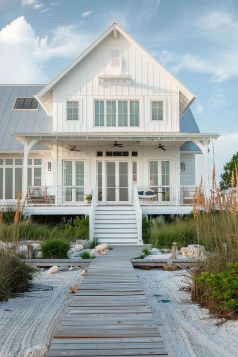 #backyarddeck #outdoorliving #deckideas #homeimprovement #gardeninspiration #diyprojects #landscaping #outdoordecor #backyardtransformation #entertainingoutdoors Farm Beach House, Beach House Outside, Vacation Beach House, Beach Cottage Ideas, Lotto Win, Beach Airbnb, Coastal Home Exterior, Beachy House, Houses By The Beach