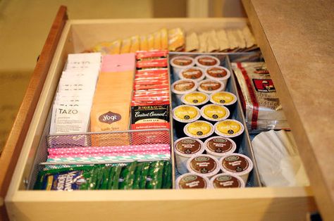 organizing kitchen hot beverage station, kitchen cabinets, kitchen design, organizing, seasonal holiday decor Diy Kitchen Drawer Ideas, Kitchen Drawers Diy, Cheap Small Kitchen, Hot Beverage Station, Mini Cafeteria, Drawer Diy, Kitchen Diy Ideas, Kitchen Ikea, Beverage Station