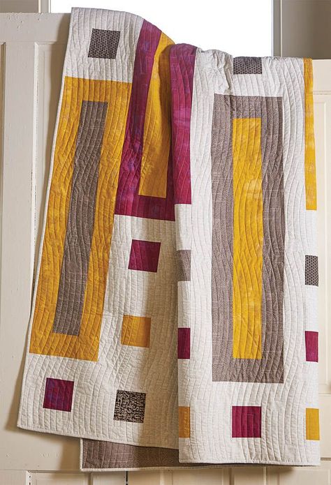 Spicy Mustard Quilt - Fons & Porter | Quilting Daily Mustard Quilt, Drunkards Path Quilt, Spicy Mustard, Modern Quilting Designs, Modern Quilt Blocks, Quilt Pattern Download, Abstract Quilt, Quilt Modernen, Geometric Quilt