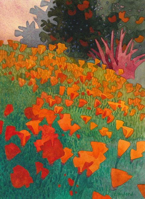 California Poppies by the Orange by Carolyn Lord, Watercolor, 15 x 11 California Poppy Art, California Poppies, Watercolor Workshop, Watercolor Tulips, Poppy Art, Poppy Painting, Watercolor Palette, California Poppy, Watercolor Sunflower