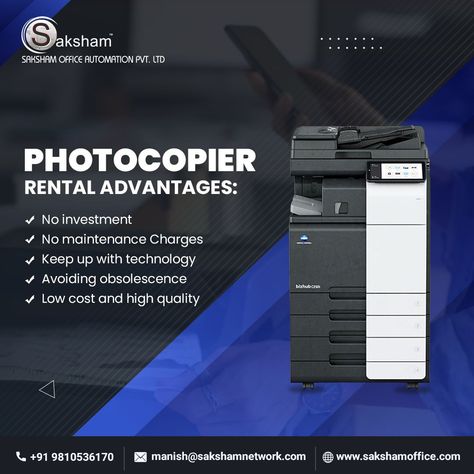 Affordable, reliable, and easy-to-use MFD PRINTER on rent. Now you can use mfd devices on pay-per-click basic. ✅ No Hefty Charge ✅ No High-End Paperwork Get Free Consultation Call:+91 9810536170 Visit: www.sakshamoffice.com Email: manish@sakshamnetwork.com #SakshamOffice #MultiFunctionPrinter #printerservice #PrinterRental #printingservices #printingsolutions #konicaminolta #officeprinters Printer Ads, Office Automation, Multifunction Printer, Office Printers, Konica Minolta, Email Id, Printed Pages, Free Consultation, Printing Services