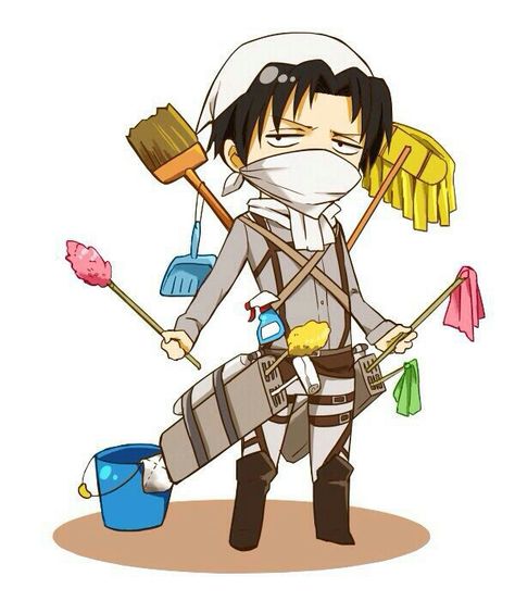 Levi Ackerman, cute, chibi, cleaning utensils, funny, cleaning products; Attack on Titan Levi Cleaning, Captain Levi, Attack On Titan Funny, Ciel Phantomhive, Attack On Titan Levi, Memes Anime, Eren Jaeger, Noragami, Levi Ackerman