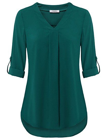 Áo Blu, Polo Shirt Girl, Tops Online Shopping, Ladies Chiffon Shirts, Casual Blouse Shirts, Chiffon Shirt Blouse, Dark Cyan, Mode Kimono, Cuffed Sleeve