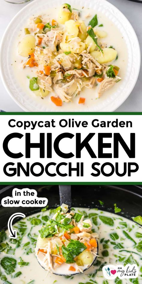 Slow Cooker Chicken Gnocchi Soup Copycat Olive Garden Chicken Gnocchi, Olive Garden Gnocchi Soup, Copycat Olive Garden Chicken, Olive Garden Chicken Gnocchi, Chicken Gnocchi Soup Olive Garden, Olive Garden Chicken, Copycat Olive Garden, Girls Dinner, Olive Garden Recipes