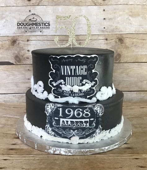 Vintage Dude Cake by Sweet Doughmestics Vintage Cake Ideas For Men, Vintage Dude Cake Ideas, Birthday Cake For Old Man, Vintage Aged To Perfection Cake, Old Man Birthday Cake, Vintage Dude Cake, Vintage Dude Party, 50th Birthday Cakes For Men, 75 Birthday