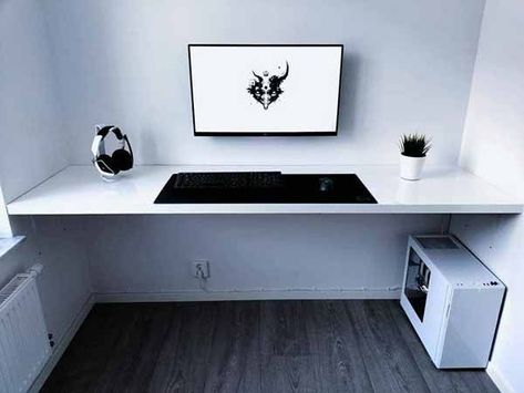 White Desk Setup, Battle Station, Computer Gaming Room, Computer Desk Setup, Pc Gaming Setup, Minimalist Desk, Desktop Setup, White Desk, Bedroom Setup