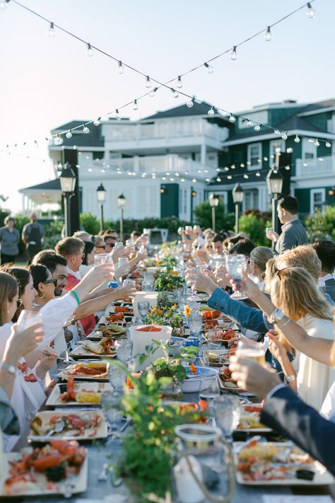 Our Retreat House Gazebo Promenade makes an ideal setting for an al fresco rehearsal dinner. This setting is bordered by lush gardens of beach roses, hydrangeas & lilacs. It sits overlooking the bay, with a beautiful perspective. 🌊 Bring your closest loved ones together to reconnect in an idyllic setting, on the eve of your wedding! 📷: Rachel Buckley Weddings Flowers, Design, & Planning: Cairn Events Catering: High Roller Lobster Co., Mainely Burgers, Uproot Pie, Spirits Bartending Lobster Bake Rehearsal Dinner, Wedding Olympics, Labor Day Wedding, Beach Roses, Fall Ceremony, Lobster Bake, Retreat House, East Coast Wedding, Maine Wedding