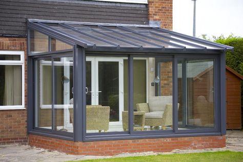 Lean-to Conservatory Ideas | Designs, Styles & Images | EYG Lean To Conservatory Ideas, Conservatories Ideas, Small Conservatory, Lean To Conservatory, Modern Conservatory, Curved Pergola, Small Sunroom, Glass Conservatory, Conservatory Design