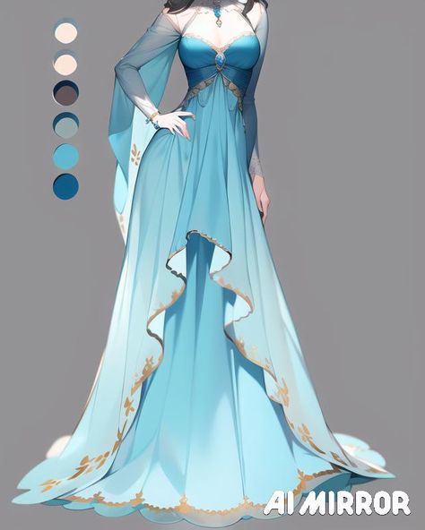 Dress That Looks Like Water, Teal Blue Dress Outfit, Water Fantasy Outfit, Water Themed Dress, Water Inspired Outfits, Long Light Blue Dress, Dress Design Drawing, Clothing Design Sketches, Fantasy Dresses