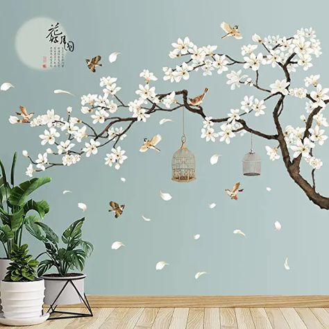 White Cherry Blossom Tree, Tree Wall Painting, Murals Home, Flower Wall Decal, Tree Branch Wall, Tree Mural, White Cherry Blossom, Diy Wall Art Decor, Flower Wall Decals