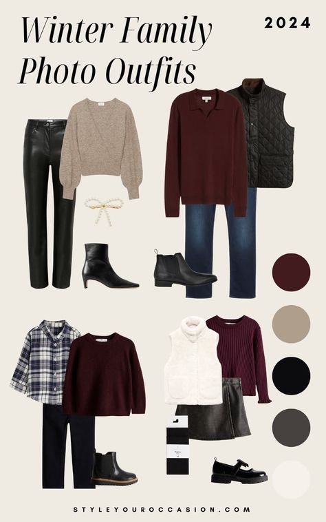 Family Photo Color Pallet Winter, Casual Outfits 2024 Winter, Maroon Dress Family Pictures, Christmas Pictures Outfits For Women, Christmas Family Photo Outfit Ideas, Maroon And Navy Family Pictures, Winter Family Pictures Color Schemes, Winter Outfits Photoshoot Family, Amazon Family Photo Outfits Christmas