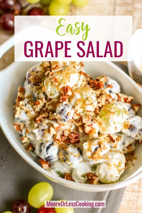 Creamy Grape Salad, Salad Board, Grape Salad Recipe, Simple Salads, Jello Salads, Dreamy Desserts, Pecan Topping, Family Desserts, Crock Pots